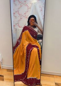Beautiful Yellow & Maroon Saree