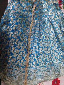 Blue Ethnic Gown with Gold Print