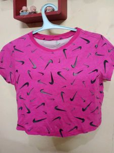 Pink Nike All-Over Print Cropped T-Shirt