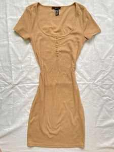 Tan Ribbed Henley Dress