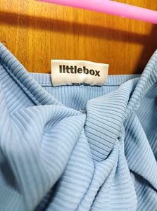 Littlebox Dusty Blue cropped vest ruffle top
