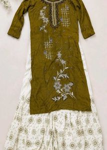 Stylish Olive Green & White Kurta
