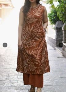 KALINI women brown viscose reyon kurta set