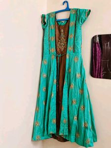Stunning Teal &amp; Brown Embroidered Kurta Set