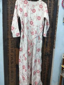 Floral Pink Print Kurta White