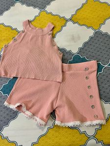 Cute Pink Ribbed Outfit Set
