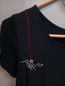 Black Embroidered Flared Top