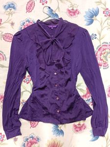 Elegant Purple Bow Blouse