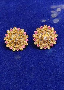 Elegant Pink Meenakari Kundan Stud Earrings for Wo