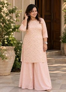 Elegant Peach Kurta Set with Palazzo