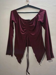 Maroon Bell Sleeve Ruched Top