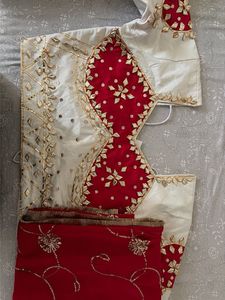 Embellished Red & White  Blouse & duppata