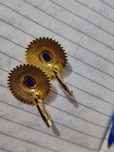 Gold Tone Blue Stone Earrings