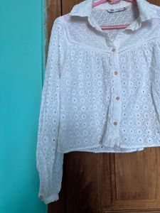 Zara White Embroidered Blouse