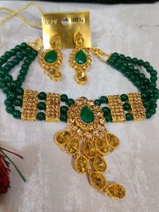 Necklace Green Kundan Stone Work