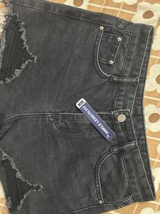 Distressed Black Denim Shorts