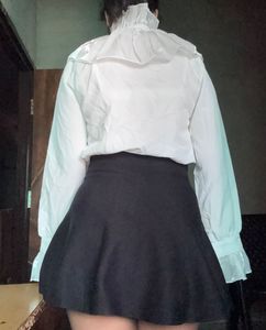 White Ruffled Neck Shirt