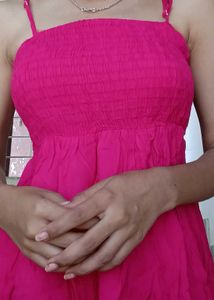 Vibrant Pink Smocked Spaghetti Strap Dress