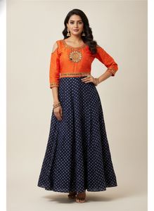 Vibrant Orange & Navy Ethnic Gown