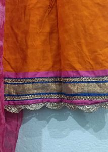 Orange Embroidered Kurta Set with Pink Dupatta