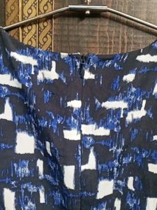 Women's Georgette Blue Floral Dress with Cut Sleev