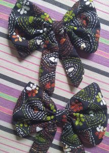 kantha stich black hair bow clip