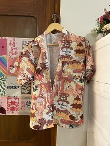 Cute Bear Print Button-Up Shirt