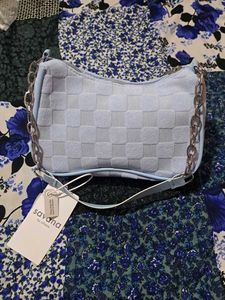 Light Blue Woven Chain Shoulder Bag