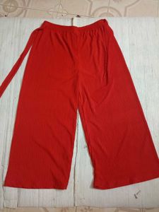 new Vibrant Red Pleated Palazzo Pants with Tie-Up