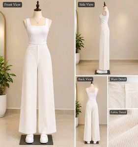 Cream Wide-Leg Knit Pants