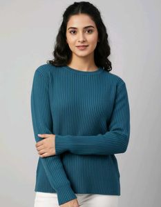 Teal Ribbed Knit Sweater top balloon sleeves