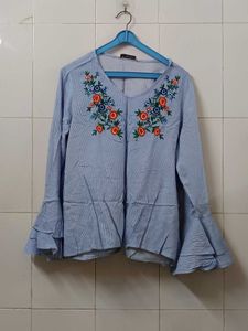 Striped Floral Embroidered Top