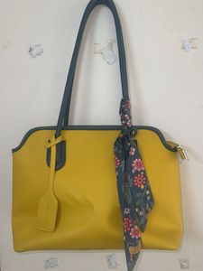 Chic Yellow Tote Bag with Scarf Accent