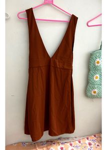 Tokyo talkies Brown Solid Pinafore Dress | Size S