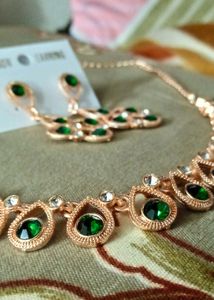 Willanzy Rose Gold Plated Set in green Colour...