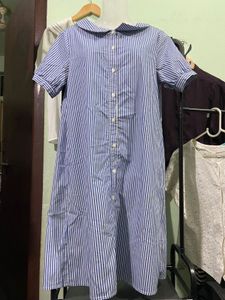 Blue Striped Button-Up Dress