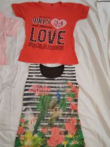 Bundle of 4 Girl's T-Shirts&amp; denim capri