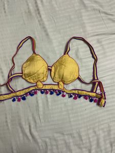 Embroidered Yellow Blouse with Tassels