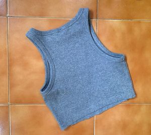 H&amp;M Grey Ribbed Racerback Crop Tank Top