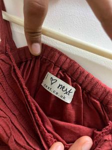 Premium Embroidery Burgundy Crinkle Romper