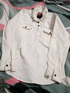 Kids White Casual Top with Pocket Detail
