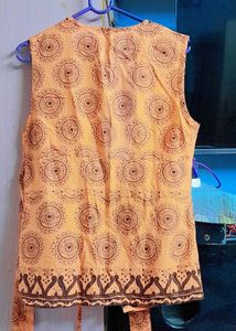 Orange Ethnic Sleeveless Jacket