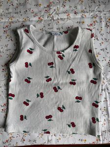 Cute Cherry Print Ribbed Tank Top