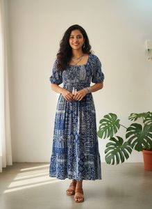 Bohemian Blue Printed Midi Dress