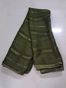 Elegant Olive Green Striped Saree