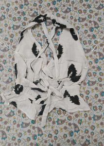 Stylish White Crop Top with Black Print