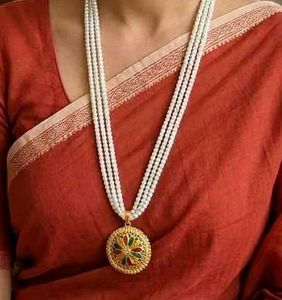 Handmade Elegant Faux Pearl & Enamel Necklace