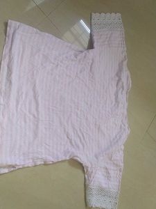 Pink Striped Lace Sleeve Top