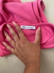 Pink Ribbed Cropped Tank Top