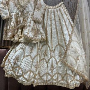 Exquisite Cream &amp; Gold Lehenga Choli Set